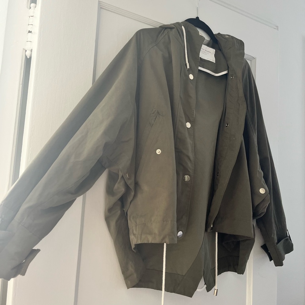 Zara army green short rain jacket